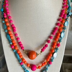 Pink and Orange Layered Beaded Necklace